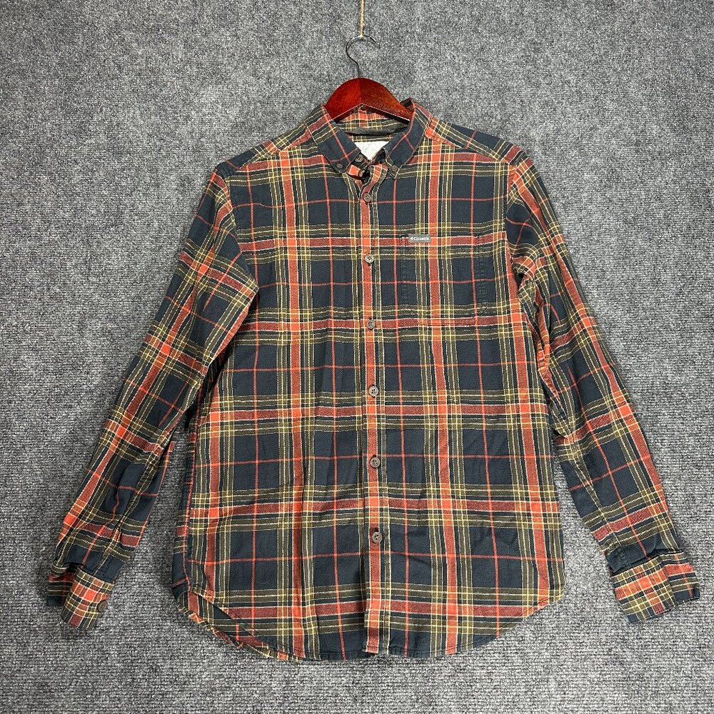 Columbia Shirt Mens Small Blue Orange Cotton Stretch Button Down Pocket Logo